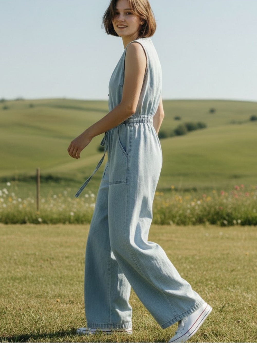 Universal Thread Sleeveless Denim/Chambray Jumpsuit- Size M